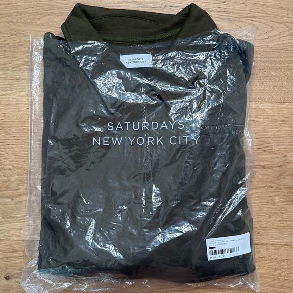 NWT Saturdays New York Men's Fundamental Quarter Zip Sweatshirt Army Green - Picture 15 of 16